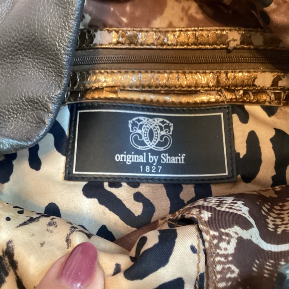 Sharif Gray Leather Hobo with Fringe and Studs - Picture 11 of 16